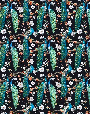 Verdunkelungsrollo Pfau mit Blumen