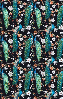 Verdunkelungsrollo Pfau mit Blumen