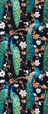 Verdunkelungsrollo Pfau mit Blumen