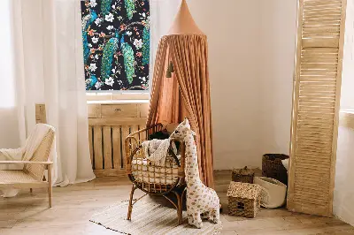 Verdunkelungsrollo Pfau mit Blumen