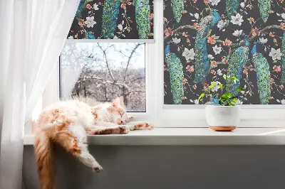 Verdunkelungsrollo Pfau mit Blumen