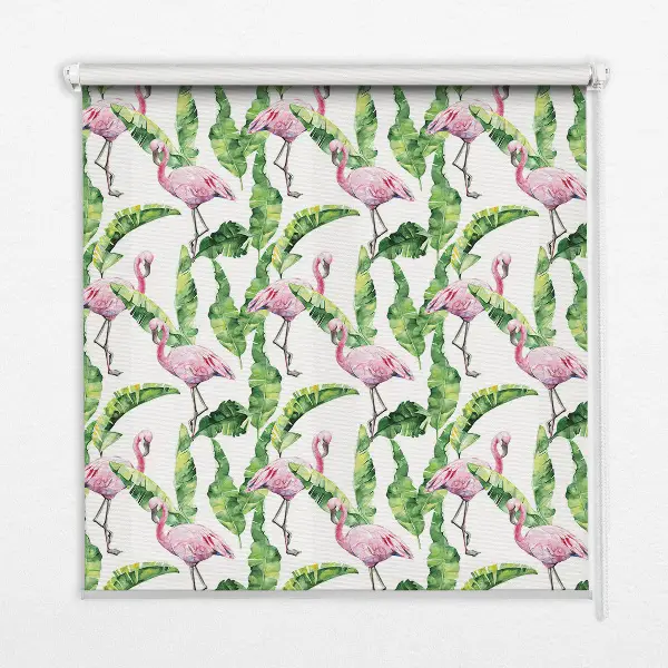 Rollo lichtundurchlässig Flamingos bei den Blättern