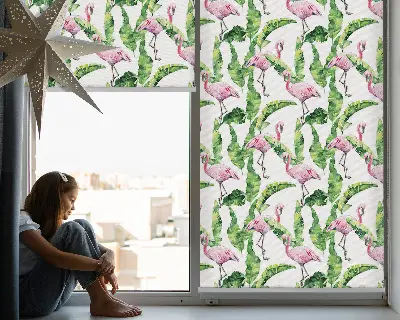Rollo lichtundurchlässig Flamingos bei den Blättern