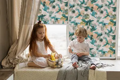 Fenster rollo Vögel und bunte Flecken