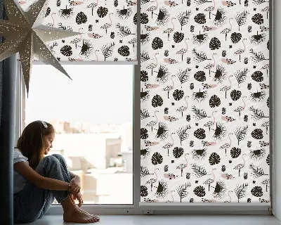 Fenster rollo Flamingos und Blätter
