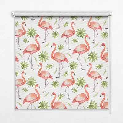 Rollo lichtundurchlässig Flamingo und Blätter