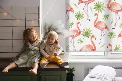 Rollo lichtundurchlässig Flamingo und Blätter