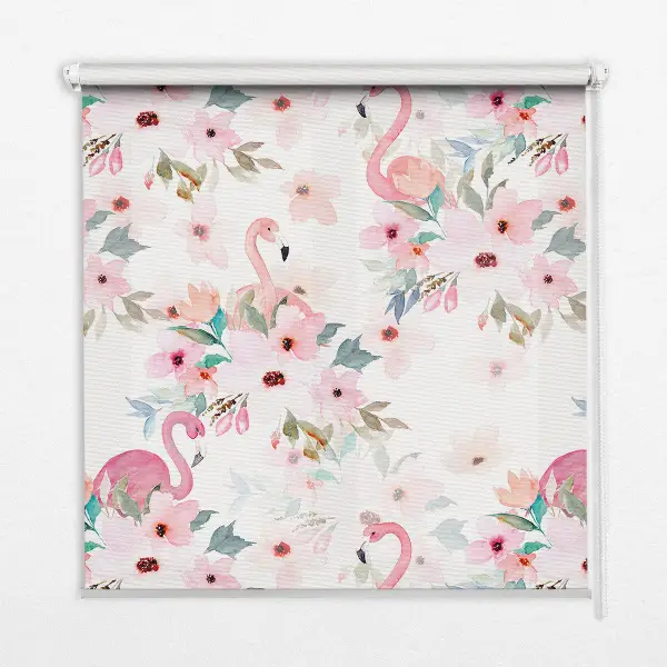 Verdunkelungsrollo Flamingos zwischen den Blumen