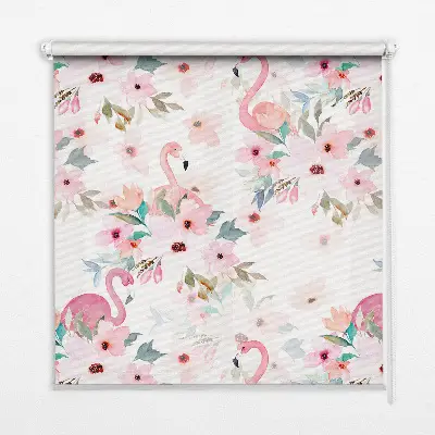 Verdunkelungsrollo Flamingos zwischen den Blumen