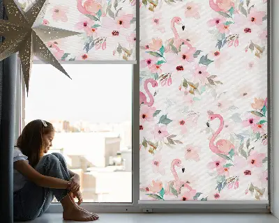 Verdunkelungsrollo Flamingos zwischen den Blumen
