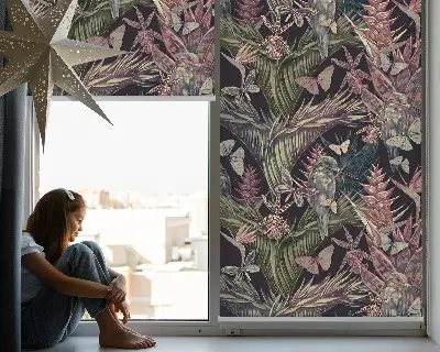 Fenster rollo Exotische Pflanzen und Vögel