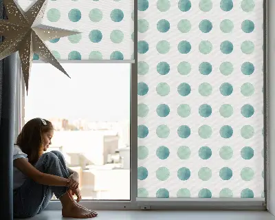 Fenster rollo Türkisfarbene Punkte auf weißem Hintergrund
