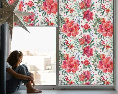 Fenster rollo Rote Blüten