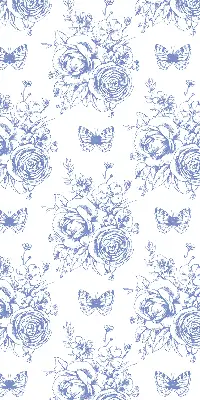 Verdunkelungsrollo Blaue Blumen und Schmetterlinge
