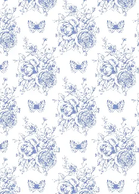 Verdunkelungsrollo Blaue Blumen und Schmetterlinge