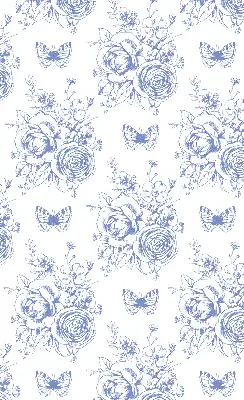 Verdunkelungsrollo Blaue Blumen und Schmetterlinge