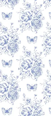 Verdunkelungsrollo Blaue Blumen und Schmetterlinge
