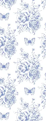 Verdunkelungsrollo Blaue Blumen und Schmetterlinge