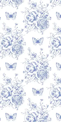 Verdunkelungsrollo Blaue Blumen und Schmetterlinge