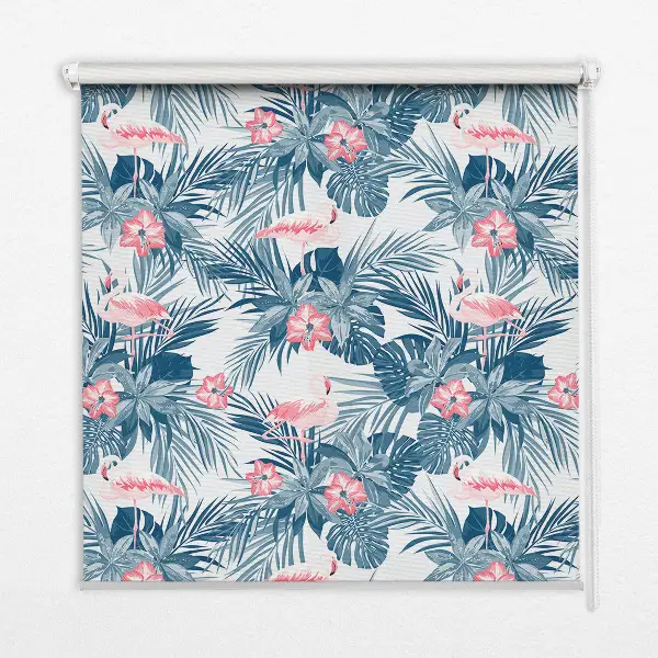 Rollo lichtundurchlässig Tropische Pflanzen und Flamingos