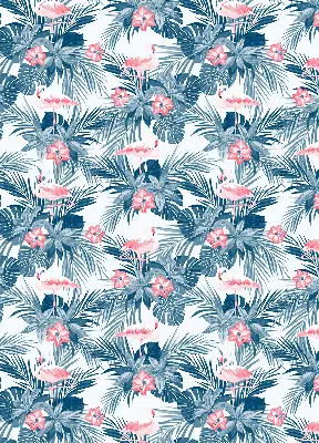 Rollo lichtundurchlässig Tropische Pflanzen und Flamingos