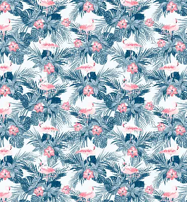 Rollo lichtundurchlässig Tropische Pflanzen und Flamingos