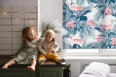 Rollo lichtundurchlässig Tropische Pflanzen und Flamingos