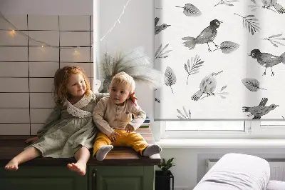 Fenster rollo Gezeichnete Vögel und Blätter