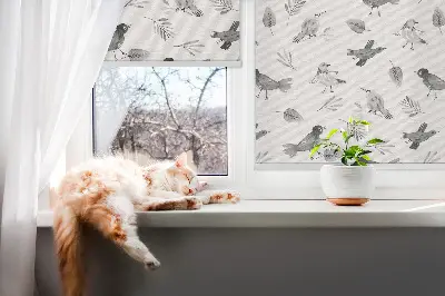 Fenster rollo Gezeichnete Vögel und Blätter