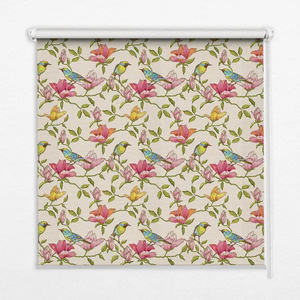 Fenster rollo Vögel auf Blumen