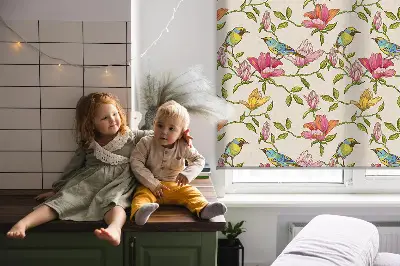 Fenster rollo Vögel auf Blumen