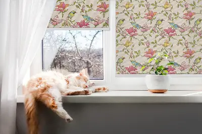 Fenster rollo Vögel auf Blumen