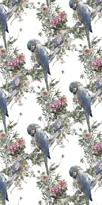 Rollo lichtundurchlässig Papageien auf Blumen