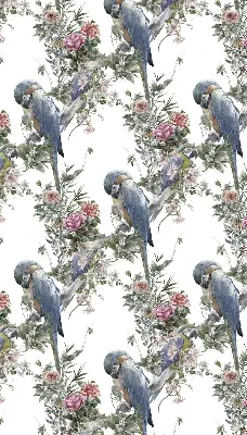 Rollo lichtundurchlässig Papageien auf Blumen