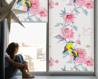 Fenster rollo Vögel auf Blumen