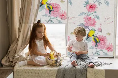 Fenster rollo Vögel auf Blumen