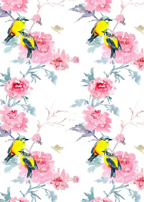 Fenster rollo Vögel auf Blumen