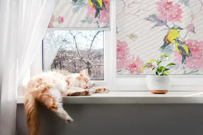 Fenster rollo Vögel auf Blumen
