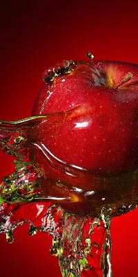 Verdunkelungsrollo Ein mit Wasser übergossener Apfel