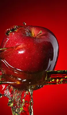 Verdunkelungsrollo Ein mit Wasser übergossener Apfel