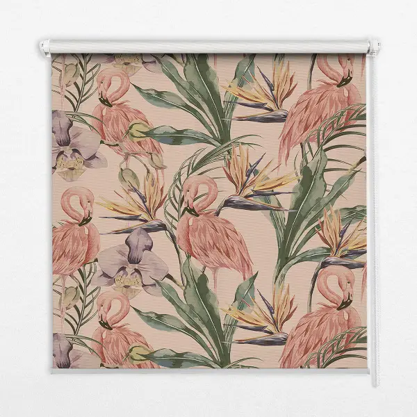 Fenster rollo Flamingos und Blumen