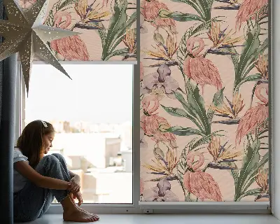 Fenster rollo Flamingos und Blumen