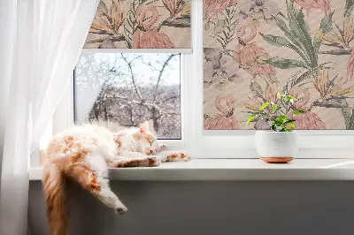 Fenster rollo Flamingos und Blumen