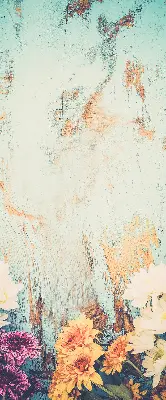 Rollo lichtundurchlässig Blumen auf blauem Hintergrund