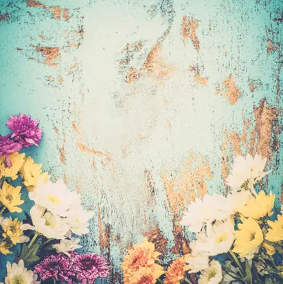 Rollo lichtundurchlässig Blumen auf blauem Hintergrund