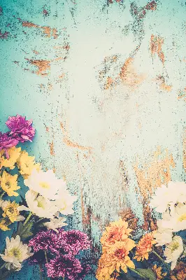 Rollo lichtundurchlässig Blumen auf blauem Hintergrund