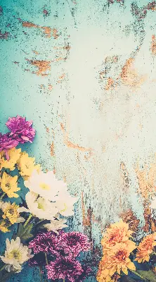 Rollo lichtundurchlässig Blumen auf blauem Hintergrund