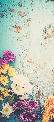Rollo lichtundurchlässig Blumen auf blauem Hintergrund