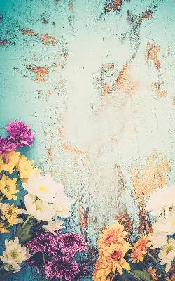 Rollo lichtundurchlässig Blumen auf blauem Hintergrund