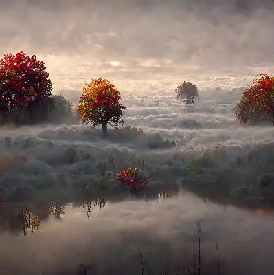 Rollo lichtundurchlässig Bäume im Nebel